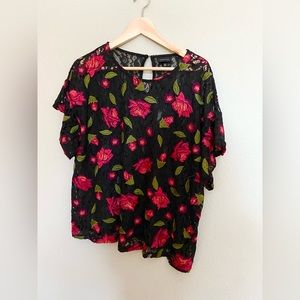 Who What Wear black lace shirt with embroidered roses